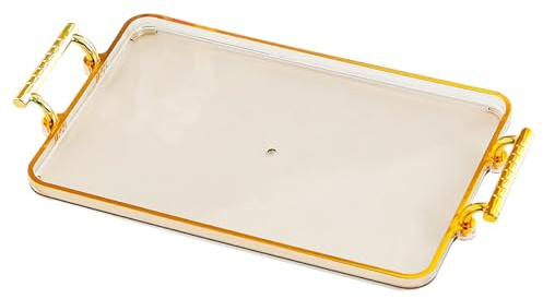 Plateau de service rectangulaire avec poignées - Plateau de rangement cosmétique pour cuisine maison - Ambre - 32 x 18,5 x 3,5 cm