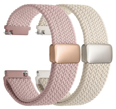Fullmosa Magnetiskt flätat töjbart klockarmband i nylon för Garmin Samsung | 18 20 22 mm snabbfrigörande klockrem, 2-pack Solo Loop-armband för traditionella och smartklockor, män kvinnor