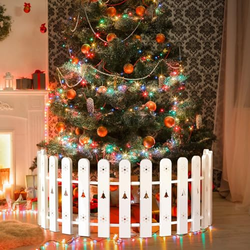 Valla protectora de árbol de Navidad para perros y niños 35 piezas, valla blanca decorativa como protección efectiva, rejilla estable para el árbol de Navidad para interior y exterior