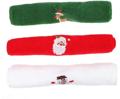 EPIGEIST 3 Stück Baumwoll Weihnachts Handtücher mit Besticktem Schneemannmotiv Dekorative Weiche Festtags Handtücher in Weiß Rot und Grün Zuhause