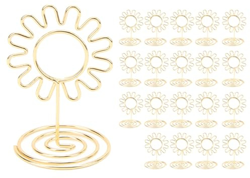 Tomedny 20 Pezzi Porta Numeri da Tavolo, Mini segnaposto segnaposto Design Girasole Tavolo in Filo Metallico Cornice per Foto Display Clip Menu Immagine per centrotavola Matrimonio Festa (Oro)