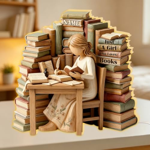 Personalized Just A Girl Who Loves Books Light Box, Custom Reading Book Lover LED Night Light Lamp Reading Gifts for Bookworm, Bookish, Book Reader, Librarians, Bookshelf Library Home Decor