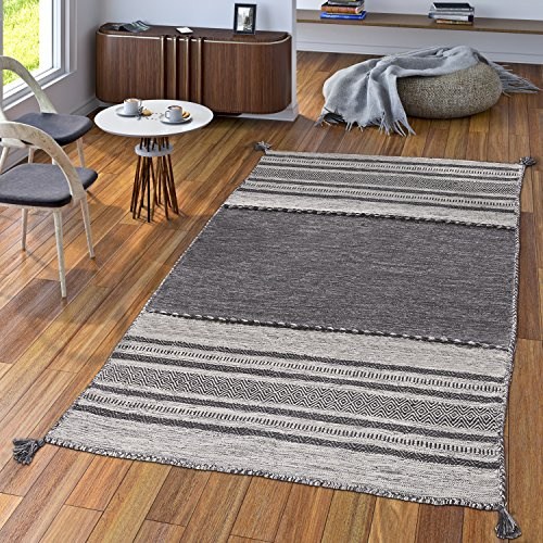TT Home Handvävd Matta Vardagsrum Natur Vävmatta Kelim Modern Bomull Randig Grå, Storlek:240x340 cm