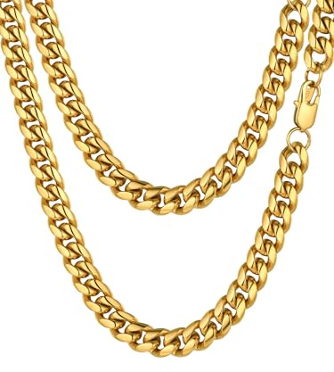 PROSTEEL Collana Uomo a Catena Barbazzale Cubana Larga Grossa Robusta, Larghezza 10 mm, Lunghezza 50 cm, Acciaio Inossidabile Placcato Oro 18K, Hip Hop Punk Rap, Oro, Regalo Perfetto (con Confezione)