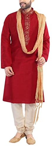 Sonisha MKP9010 Men's Red Kurta Pajama Set Wedding Kurta Pyjama Indian Party Suit