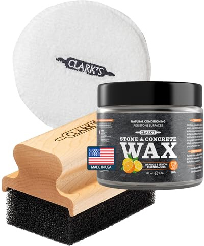 CLARK'S Finishing Kit for Soapstone - Slate and Concrete Countertops - Includes Wax - Large Applicator and Buffing Pad - Stone Floor Wax - Stone Sealer Wax (177ml) - Lemon and Orange Extract