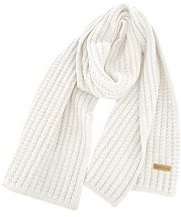 ikasus Schal Herren Strickschal Damen Warm Herbst Winter Schal - Warme Herrenschal Einfarbig Schwarz Strick Schal - Unisex Modern Elegant Warmer Langer Knit Winterschal Weiß