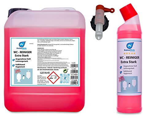 KaiserRein Profi WC-Reiniger extra Stark Urinsteinentferner Urinsteinlöser SET 1 x 0,75 L und 5 L Kanister mit Auslasshahn flüssig