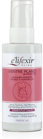 E'lifexir Aceite Vientre Plano Intensive | Remodela, drena, tonifica y reafirma el abdomen | Triple acción | Resultados en 4 semanas | Pink Pepper y aceites de Pomelo, Limón y Geranio | 100 mL