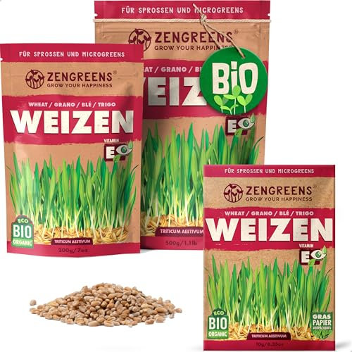 ZenGreens® - Graines de blé bio - Choisissez entre 10g, 200g et 500g - Graines de blé avec un taux de germination supérieur à 97% - Microgreens