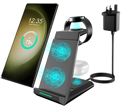 Samsung Wireless Charger - Wireless Charging Station for Samsung S25 Ultra S24 S23 S22 Z Flip Fold 4, Charging Dock for Galaxy Watch 7/6/5/4 for Galaxy Buds Black