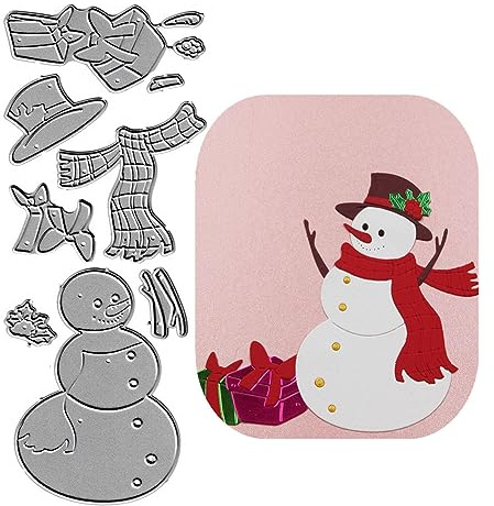 Metal Christmas Snowman Die Cuts, Gift Bowtie Cap Cutting Die DIY Crafts Template Mould Stencils for DIY Embossing Card Making Album Decorative Paper Scrapbooking