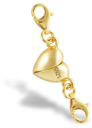 14K Gold 925 Sterling Silver Magnetic Necklace Clasps Double Jewelry Clasp | Magnetic Necklace Clasps 925 Jewelry Making Findings Clasps Heart Ball Magnet Bracelet Convert Connect Necklace Extenders
