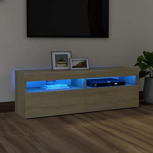 Gecheer TV-skåp med LED-ljus Ställ LED-Telefon Bord Bekväm Garderob Sideboard Hylla Vardagsrum Dekoration Underhållning Ek Sonoma 120 x 35 x 40 cm