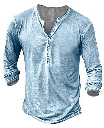 Mens Henley T-Shirts Long/Short Sleeve Retro V Neck T Shirt Slim Fit Cotton Casual Shirts