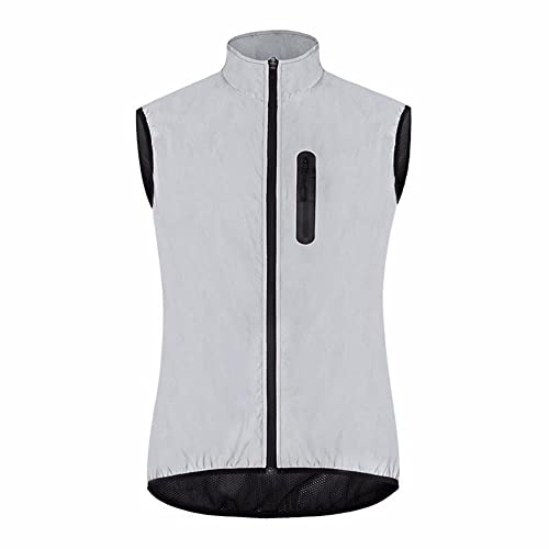 SIDHU Fahrradweste Herren Damen Reflektierend Winddicht Windstopper Laufweste Wasserdicht Atmungsaktiv MTB Warnweste Fahrrad Ärmellose Weste Jacke Radweste Leicht Softshellweste Sportweste,Silver-3XL