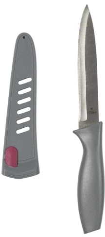 COOK CONCEPT - KD32781, Couteau de Cuisine avec aiguiseur intégré, Design Ergonomique, Polyvalent pour découper, hacher et trancher, en Acier Inoxydable, 23 cm, Gris