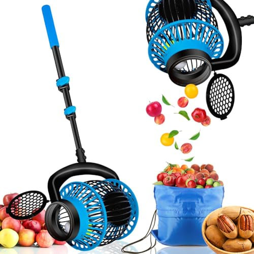 Nut Gatherer with Side Opening Dump, 6L Nut Collector, Retractable Fruit Collector, Manual Ball Picker, Side Opening Dump, Walnut Picker, Fruit Collector for Home Pinecone Golf Ball Acorn Lemon