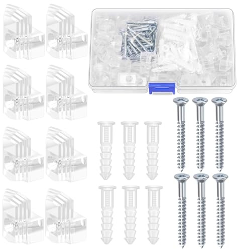 Glarks 90pcs 6mm frameless Set de clips de cadre, clips de miroir en plastique cristal transparent, matériel de montage de miroir avec vis et ancres pour mur, armoire, porte