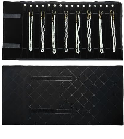 SCIKHEFT Portable Jewelry Roll Untangled Secure Necklace Travel Storage Bag Displays Holder 16 Chain (Black Diamond)