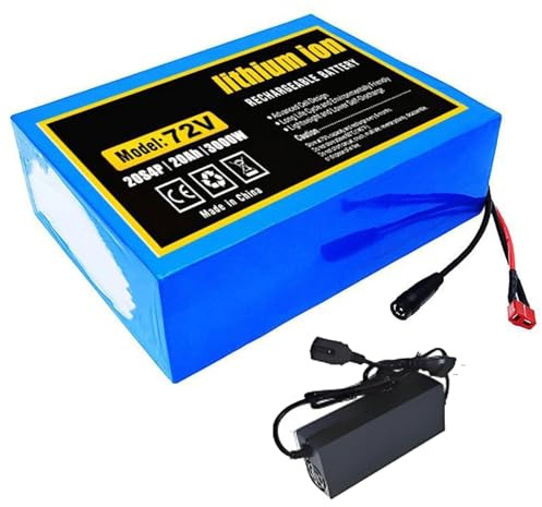 GNIUBBDB 72V 20Ah 20S4P E-Bike Lithium Ion Battery Pack with Charger Built-in BMS Protection Ideal for 200-3000W Electric Bicycle Motor XT60 Plug