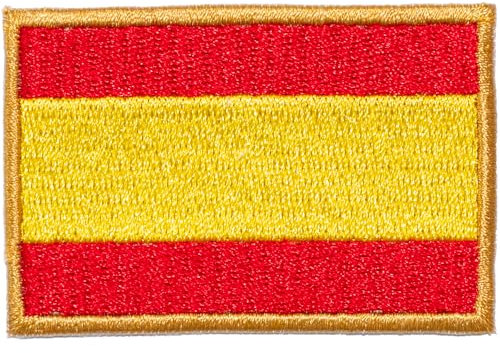 Un Parche Bordado de la Bandera de España con Borde Dorado - 6cm x 4cm - LaTextileria - Parche Bordado con Termoadhesivo - Borde DORADO