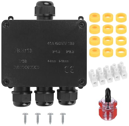 Boîte de Jonction étanche IP68, Boite de Derivation Etanche Exterieur,avec Tournevis， Boîtier de Connecteur de Câble Connexions pour Câble Ø4mm-12mm (4 Voies)