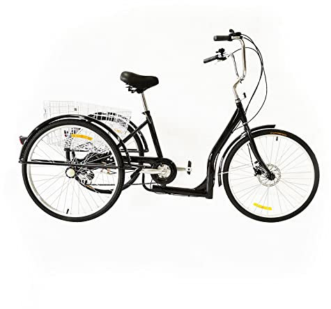 SailorMoon 26 Zoll 6 Gang Dreirad für Erwachsene Gang Lastenfahrrad Modern Adult Klappbar Erwachsene Bike Trikes mit Korb Schwarz Einkaufskorb Maximale Tragfähigkeit des Sitzes120 Kg