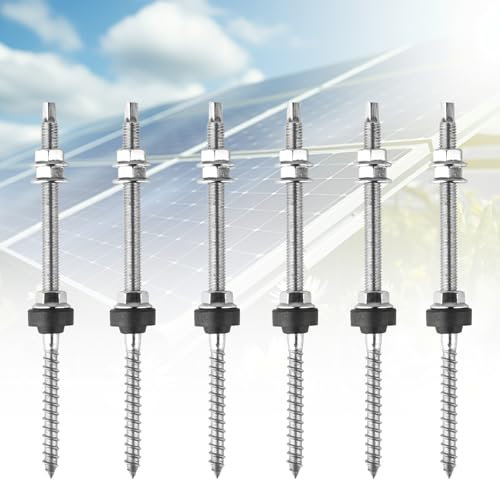 Lot de 6 vis à double filetage M10 x 200 mm, en acier inoxydable, réglable en hauteur, photovoltaïque, vis à double filetage M10, pour fixation solaire sur les toits de bâtiments, chevilles M10 en