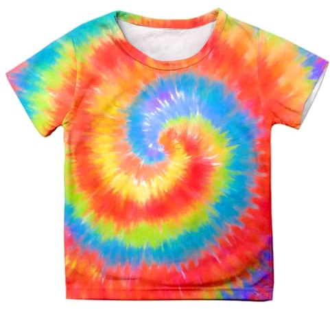 Kids Tie Dye T-Shirt Boys Girls Sports Tshirts Hippie Rainbow Print Tee Tops Short Sleeve Tee Comfortable Shirts Top Casual Summer Tees Unisex Crew Neck T Shirt for Children