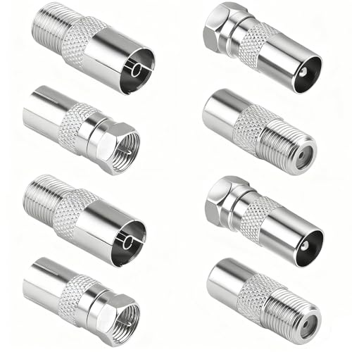 Powice 8 Stücke Koaxialkabel Verbinder, Sat Kabel Verbinder, F Stecker Sat Kabel, Antennenstecker, TV Koaxial Stecker Kit für Satellitenkabel, Antennenkabel