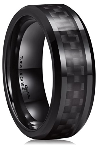 King Will GENTLEMAN Anillo de carburo de tungsteno de 8 mm para hombre, negro, con incrustación de fibra de carbono, anillo de boda de ajuste cómodo, 54.3 (17.3), Carburo de tungsteno, Sin piedras