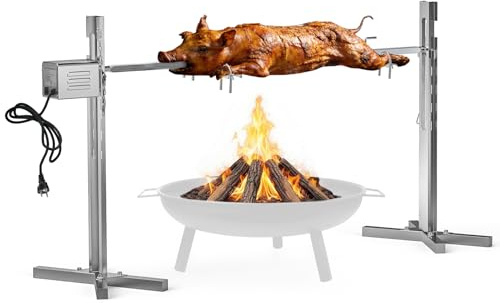 onlyfire Kit de Brocheta Eléctrica con Motor, Brocheta Giratoria Automática con 5 Niveles de Altura para Cordero, Pollo y Carne a la Parrilla, Brocheta Parrilla de Acero Inoxidable, Carga Máxima 60KG