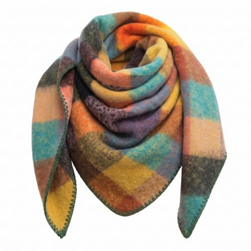 Lykofudi Sciarpa da donna, sciarpe invernali triangolari oversize con motivo a quadri colorati, sciarpa triangolare calda e morbida a quadri, foulard per donne e ragazze 198 × 150 cm