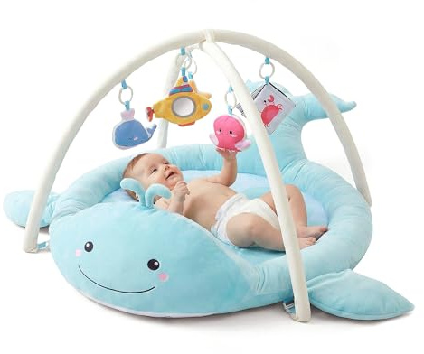 BubblinHome Baby Play Mat, Whale Tummy Time Mat with Toys, Baby Activity Gym for Infants 0–12 Months Sensory Floor Mat for Boys & Girls