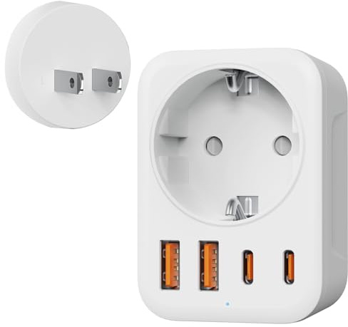 Denlane Adapter Japan, 5 in 1 Reiseadapter Japan mit 1 AC & 2 USB-C & 2 USB-A (17W), 2-Polig Typ A Stecker für USA, Kanada, China, Japan,Thailand, Mexiko, die Philippinen - Reisestecker Typ A