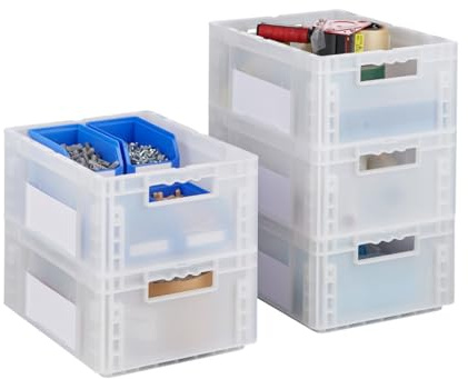 SCHÄFER SHOP Euroboxen 5 Stück, transparent & stapelbar, 40x30x17 cm, Eurobox aus PP, Euro Stapelbox 14,6 L, Aufbewahrungsbox, Kiste ohne Deckel, Eurobehälter, Transportkiste