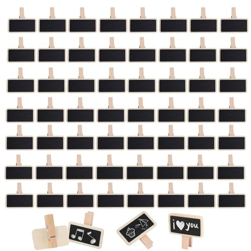 60 mini pizarras de madera con clip, 4 x 2 cm, rectangulares, pequeñas