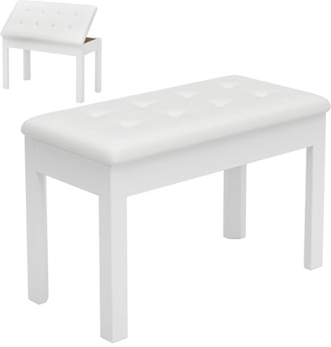 JOINATRE Duet Piano Bench with Hidden Storage，Heavy-Duty Wooden Keyboard Bench with Plush Padded Seat Piano Stool for Pianist,White