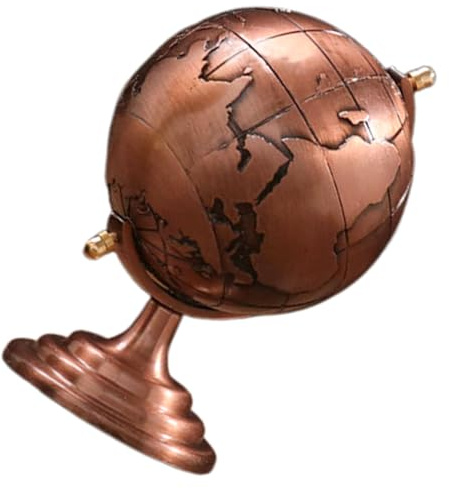 Toyvian Vintage Metallglob i Rödvin Roterande Jordglob för Skrivbord Elegant Dekorationsboll med Ingraverad Världskarta Retro Bordssmycke för Kontor och Festmiljö