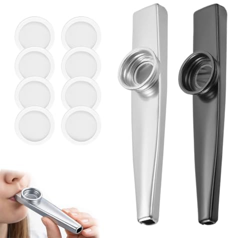 BIKPRST 2 Kazoos De Metal, Incluye 8 Membranas Y Bolsa De Almacenamiento, Fácil De Tocar Para Principiantes, Sonido Alegre Y Portátil, Para Práctica Musical, Entretenimiento Y Actividades Familiares