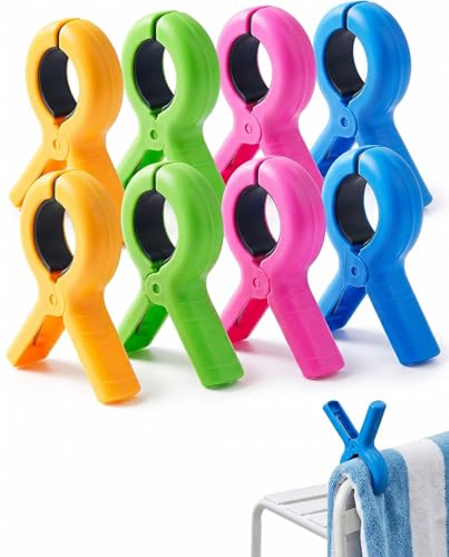 UEAVOID Mollette Grandi Antivento 8 Pezzi XXL per Telo Mare Spiaggia Lettini Sdraio, Mollettoni Robusti in Plastica 4 Colori per Asciugamani Piscina
