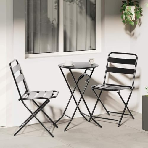 Ensemble Bistro de Jardin 3 pcs Anthracite Acier Moderne Minimaliste terrasse Balcon Salon extérieur résistant Eau Rouille Pliable Gain de Place