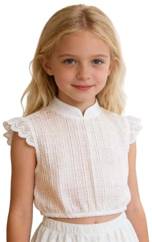 Chemise Fille Blanche Traditionnelle Blouse pour Fille Manches Volantées