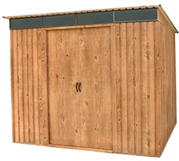 Duramax TOP Pent Roof Skylight 8 x 6 (4.86 m2) Metal Garden Shed, Made of Hot-Dipped Galvanized Steel, Strong Reinforced Roof Structure, Built-in skylight for sunlight, Metal Storage Shed, Woodgrain