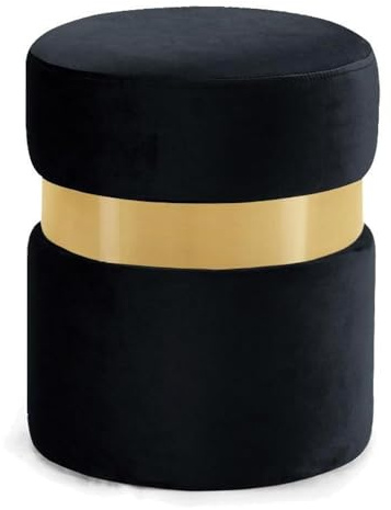 Meridian Furniture Hailey Collection Modern | Contemporary Velvet Upholstered Ottoman/Stool with Stainless Steel Band, 14.5 W x 14.5 D x 17.5 H, Black