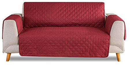 VanderHome Sofabezug wasserdichte Sofaüberwurf Antirutsch Sofahusse Schmutzresistent Gesteppte Sofaschoner für Wohnzimmer Hunde Haustiere (Rot, 3 Sitzer)