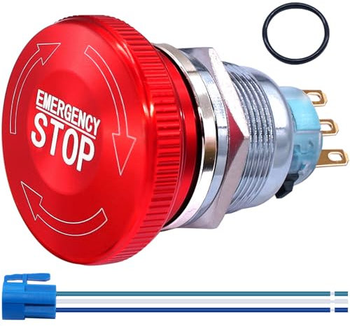 Taiss/22mm 12-220V 3A Filetage Monté 3 Broches Verrouillage Interrupteur à Bouton-poussoir d'arrêt d'urgence en Acier Inoxydable Métal gros 1NO 1NC ajouter une Prise de Connexion -Metal-big