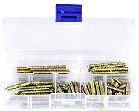 Samfox 110 Piezas Doble Cabeza Autorroscante, Perno de Tornillo de Doble Rosca M4 Tornillo Cabeza Doble Espigas de Madera para Fijar Muebles de Madera