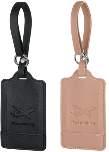 flintronic Travel Luggage Tags, 2PCS Baggage Labels, Suitcase ID Tags, Handbag Tag Labels, Luggage Suitcases Tags for Preventing Loss of Bags and Suitcases-Black+Pink